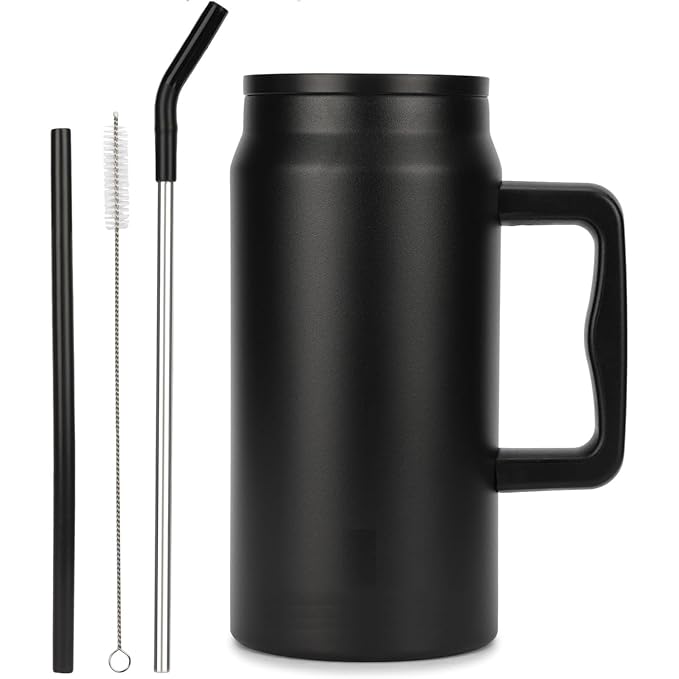 1500 MLMug with Handle and Straw (Black color)