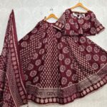 Ajrakh Cotton Lehenga Choli Set Maroon
